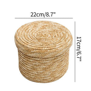 Corn Husk Woven Basket with Lid