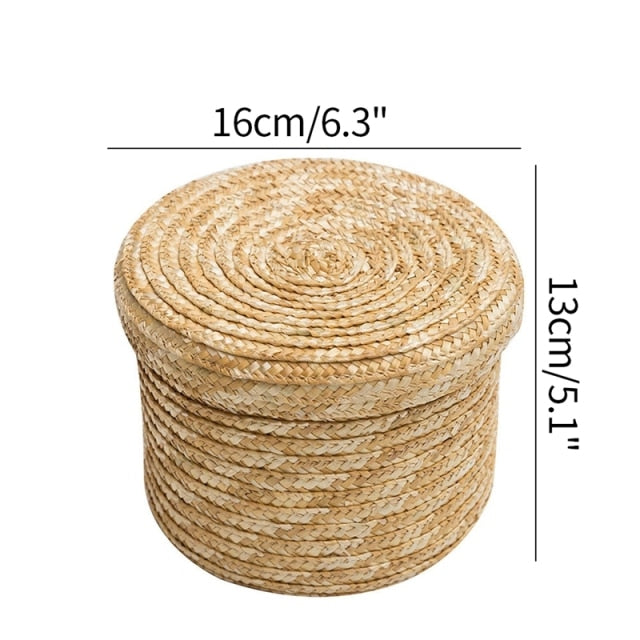 Corn Husk Woven Basket with Lid