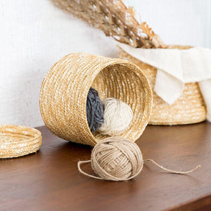 Golden Sun Colored Corn Husk Woven Basket