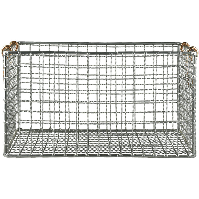 Metal House Grid-Pattern Storage Basket Retro-Silver