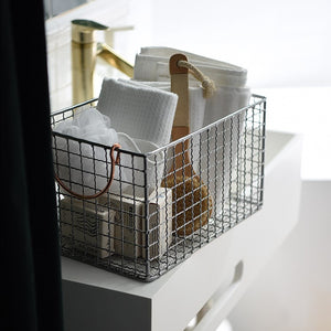 Metal House Grid-Pattern Storage Basket Retro-Silver