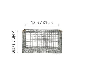 Metal House Grid-Pattern Storage Basket Retro-Silver